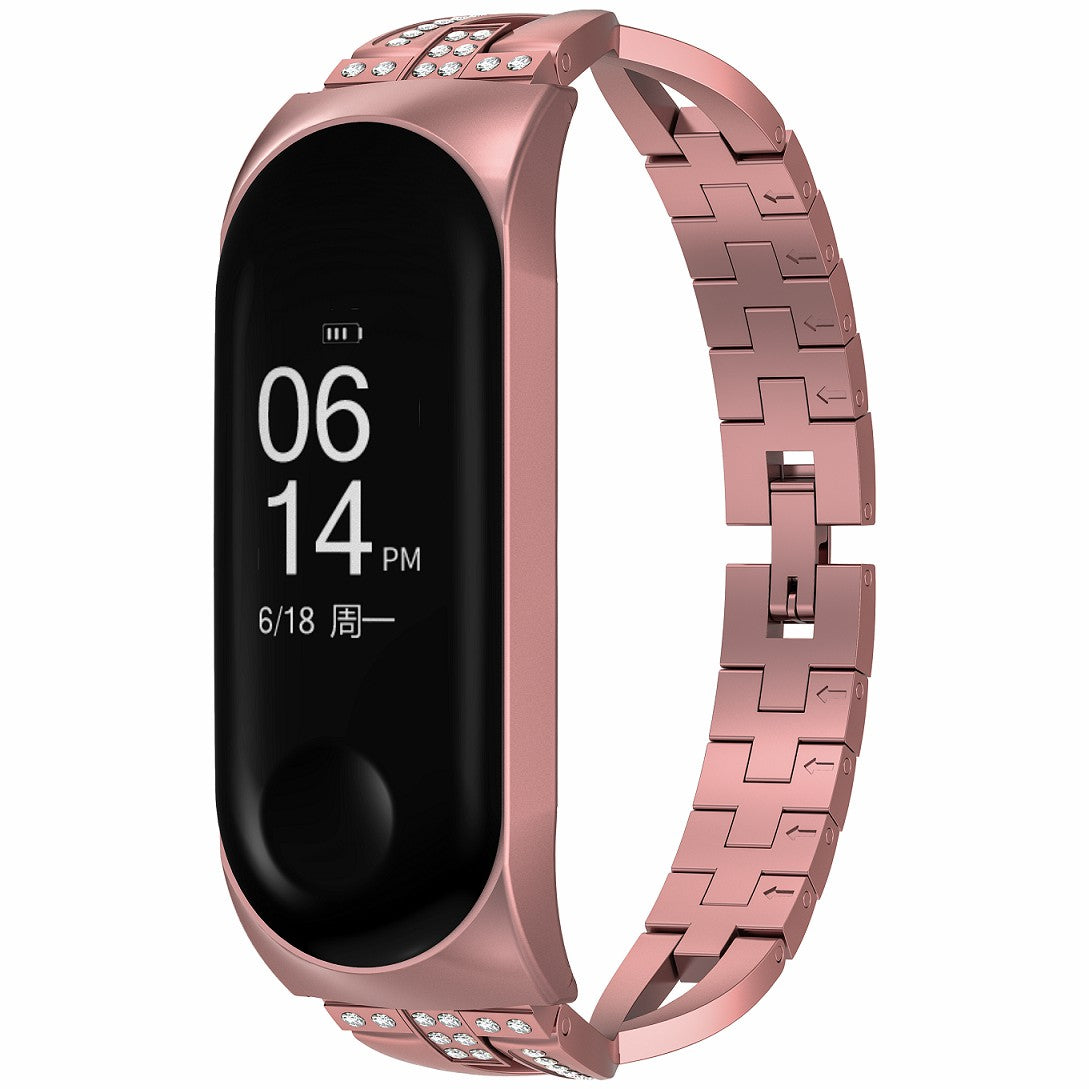 Metal Watch Strap with Diamond Decor X-shaped Steel Strap Replacement for Xiaomi Mi Band 4 3 Metal Watch Strap with Diamond Decor X-shaped Steel Strap Replacement for Xiaomi Mi Band 4 3